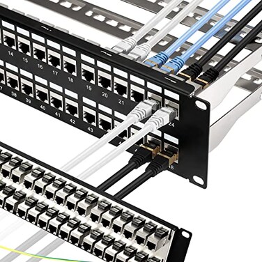 Rapink Patch Panel 48 Port Cat6A with Inline Keystone 10G Support Coupler Patch Panel STP Shielded 19Inch with Removable Back Bar 1U Network Panel for Cat7 Cat6 Cat6A Cat5e