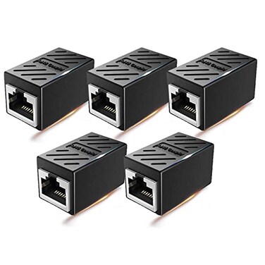 Haslo tech RJ45 Coupler 5 Pack Shielded Inline Gigabit Ethernet LAN Internet Network Patch Couplers Connectors for Cat7Cat6aCat5e Ethernet Cable Extender Adapter Female to Female Black