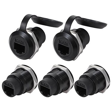ANMBEST 5PCS RJ45 Panel Mount Connector Cat6 8P8C Ethernet LAN Pass Through Cable Coupler Female to Female Extension Adapter with WaterproofDust Cap
