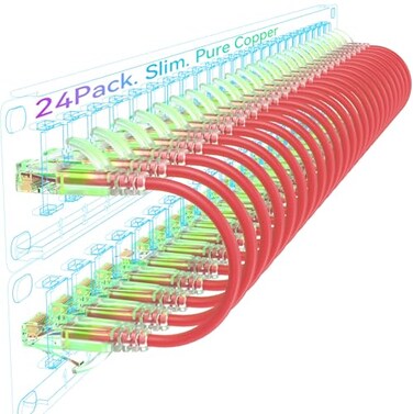 Sokqovt Cat6a Patch Cables Slim 05ft 24 Pack Flexible Cat6 Ethernet Cable 10G 550MHZ 28AWG Pure Copper Cat6 for Network Cabinet Red
