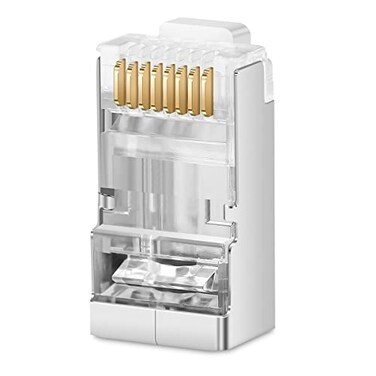 JODROAD Shielded RJ45 Cat5e Cat6 Pass Through Connectors 3 Prong 8P8C Gold Plated Modular Data Plug for Network Cable 50Pack
