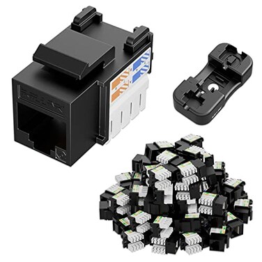 iwillink 10Gbps Cat6 Keystone Jack and PunchDown Stand 50Pack RJ45 Ethernet Keystone Jacks 90Degree UTP Modular Punch Down Keystone Jack Adapter Black