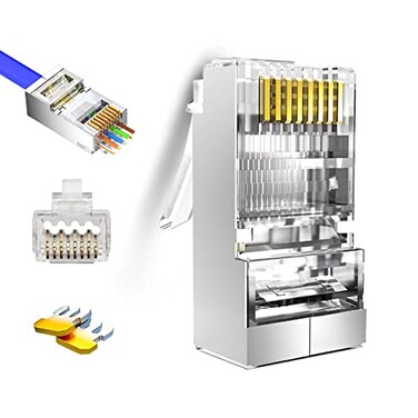 EZYUMM 20Pack Pass Through Cat6 Shielded RJ45 Connectors Gold Plated Cat6a RJ45 Connector Premium Cat6a Connector for Solid or Stranded FTPSTP Ethernet Cable