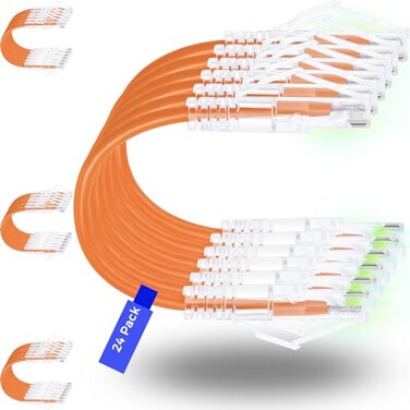 Rapink Patch Cables Cat6 Cat6a 1ft 24 Pack Slim Cat6a Ethernet Patch Cable 10G Support Snagless Cat 6 Patch Cable for Patch Panel to Switch Flexiable Cat6 Ethernet Cable Orange