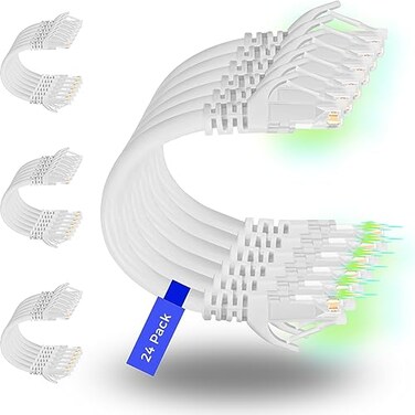 Rapink Patch Cables Cat6 05ft 48 Pack Ethernet Patch Cable 10G Cat 6 Patch Cable for Patch Panel to Switch Flexiable Cat 6 Ethernet Cable with Gold Plated White