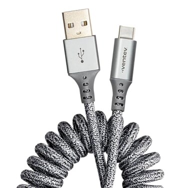 Ventev USB A to USB C HighSpeed Helix Travel Cable for iPhone 1517 Samsung Pixel Android Phones and More Devices Heather Gray