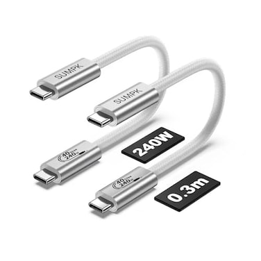 SUMPK 1 FT Short USB4 Cable 2 Packs 240W USB C to USB C 40gbps Fast Charging 8K Video Monitor Cord Compatible for Thunderbolt 4 Thunderbolt 3 and USB4 Devices