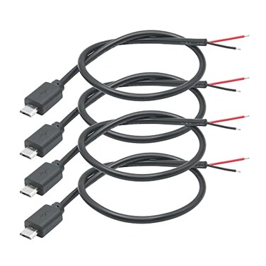 Maixbomr Short Micro USB Male 2 Pin Bare Wire30cm118in Micro USB to Open End Pigtail Power Cable Easy SolderingMicro USB 22AWG 3A for Micro USB Equipment Installed or Replace Repair DIY Cable4Pcs
