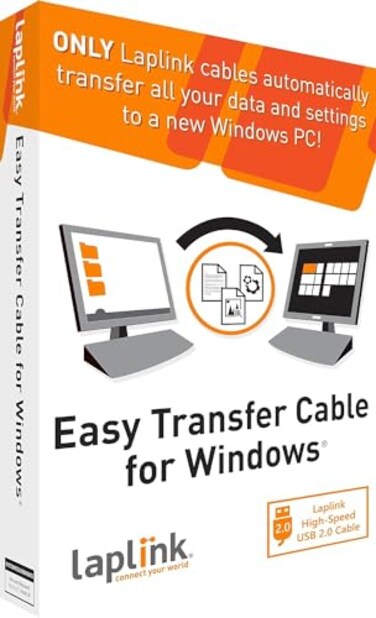 LAPLINK Easy Transfer Cable for Windows Includes PCmover Express Software and USB 20 PC to PC Cable Single Use License Transfers Files Settings and User Profiles Compatible with Windows 11