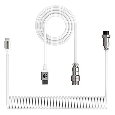 ZIYOU LANG C01 Custom Coiled USB C to A Cable with Detachable Double Sleeved Spiral Cable Extendable Spring Line Metal Aviator for PlayStation Xbox Keyboard Mouse USB Flash Drive PrinterWhite
