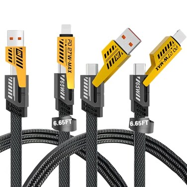 Gartmost 2Pack 4 in 1 Fast Charging Cable Transferring Data 665 Ft Braided Cable 65W USB C USB A and IP Multiple Charging Cable for PhonePadMore