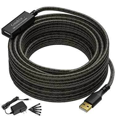 Conable Active USB Extension Cable 50 Feet USB 20 A Male to Female Cord from 2ft to 150ft for Selection with an Extension Chipset Signal Booster 22AWG Tinned Pure Copper AC Power Supply Included