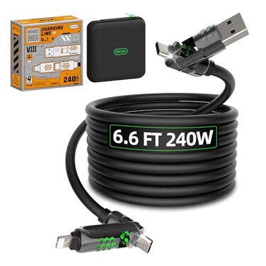 MFish 4in1 Fast Charging Cable with Case 66FT 240W Max PD 31 Fast Charger USBAUSBC to USBCLightning CarPlay Compatible RGB Light for iPhone 1716 Series iPad MacBook Galaxy Black