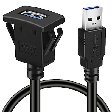 BATIGE Square Single Port USB 30 Panel Flush Mount Extension Cable with Buckle for Car Truck Boat Motorcycle Dashboard 1ft