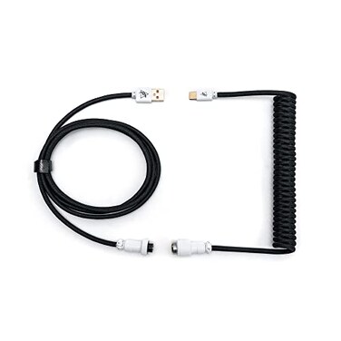 Formulamod Coiled USB C Keyboard Cable for Mechanical Keyboard Coiled USB AviatorCable Pro Double Sleeved Cable with Storage Bag Black