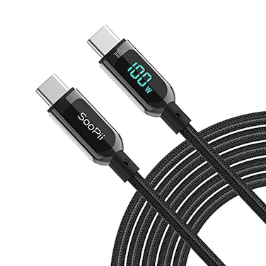 SOOPII 100W 66ft USB C to USB C Cable Fast Charge Nylon Braided Cable with LED Display for lPhone 1515 Pro15 Plus15 Pro MaxlPad AirMacBook ProGalaxy S24S23 Pixel LG Black