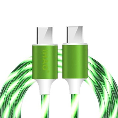 IHAO USB Type C to Type C PD 60W Fast Charging Cable Phone Charger High Data Speed Cool Light Up LED Current Flowing for All USB C Android and iOS DeviceGreen39 Inches
