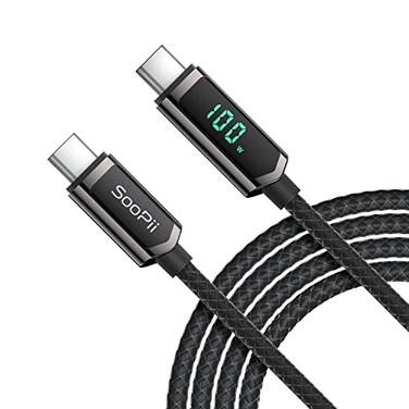SOOPII 100W USB C to USB C Cable 4FT Nylon Braided TypeC Cable PD Fast Charging Cable with LED Display for lPhone 1515 Pro15 Plus15 Pro Max MacBook Pro Samsung Galaxy S22S10 Pixel LG