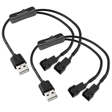 Gebildet 2 Pack Dual 4 Pin to USB Fan Switch ON Off Power Adapter Cable 1 to 2 Ways Splitter USB to 4PIN 3PIN PWM 5v Fan Connector