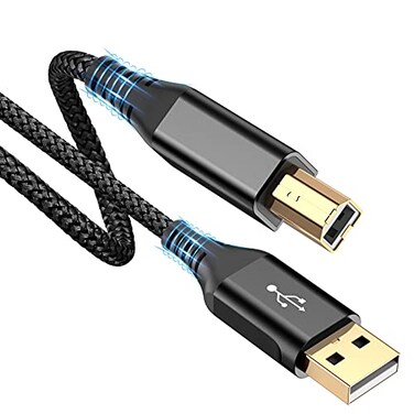 sweguard Printer Cable 15ft USB A to USB B Printer Cord HighSpeed Nylon Braided USB 20 MIDI Cable for HP Canon Brother Dell Epson Samsung Piano Lexmark DAC More