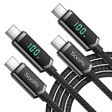 SOOPII USB C to USB C Cable 10FT2Pack 100W PD Fast Charging USB C Cable Nylon Braided TypeC Cable with LED Display for lPhone 1515 Plus MacBook Pro Samsung Galaxy S22S10 Pixel LG
