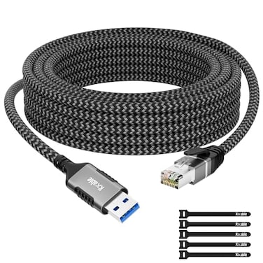 Kxable USB to Ethernet Cable 4 FT 30 A Male to RJ45 Male Cord Directly Connected Aluminum Portable Gigabit LAN Network Cable for Laptop PC Switch More Braided with 5 Pcs Ties