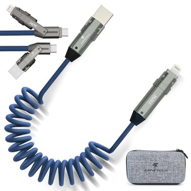 JURNETECH Multi Charging Cable Versatile 6in1 Universal Fast Charging Cable Adjustable Length Coiled Cable C to C USB to TypeC Ultra Fast Micro 240 Watt