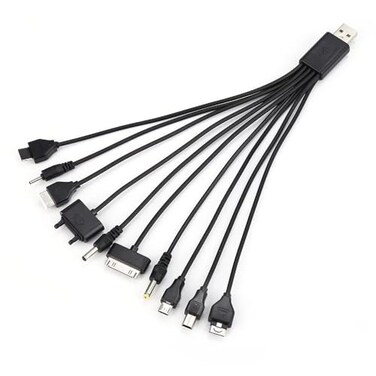 Qintreesify Black 10 in 1 USB Multi Charger USB Cables for Mobile Phones Charging Cord 20cm787in Universal to Multi Plug Cell Phone Cable for Smartphone Wires
