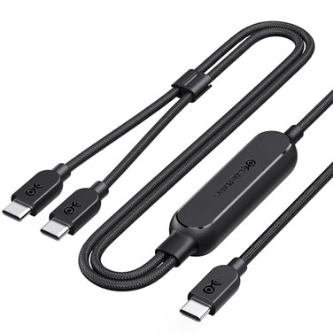 Cable Matters Braided 2in1 USB C to USB C Cable 6ft 140W Smart Power Allocation for Laptops and Phones Supports Charging Data Transfer USBC Power Splitter Works with MacBook iPad iPhone