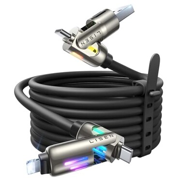 LISEN USB C to Lightning Cable 240W 4 in 1 Charging Cable 10FT Chubby USB AC to CLightning with Light for iPhone 16e 16 15 14 ProMacBookiPadSamsung S25Switch Multi Chargers for All Devices