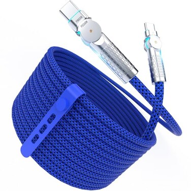 PINGXIN USB C to USB C Cable 10FT 240W 180Rotating USB C Cable Braided Type C Charger Cable Fast Charge for iPhone 1716Pro 1716Plus 1716ProMaxMacBook AiriPad ProPixelSamsung Galaxy S23S24UltraBlue