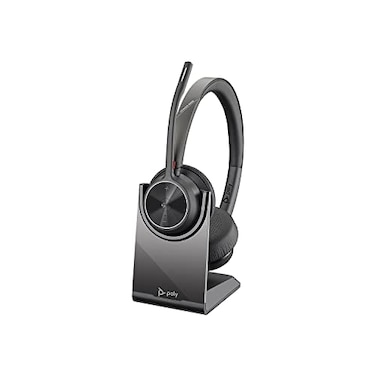 Poly Voyager 4320 UC Wireless Headset Charge Stand Plantronics Headphones wMic Connect to PCMac via USBA Bluetooth Adapter Cell Phone via BluetoothWorks wTeams ZoomMore