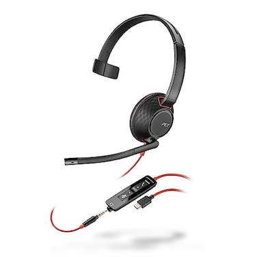 Poly Blackwire 5210 Wired Headset Plantronics Flexible NoiseCanceling Boom Mic SingleEar Design PCMac Mobile via USBC USBA 35mm Works wTeams Zoom 9P7X5AA