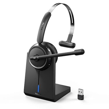 LEVN Wireless Headset 52 for Call Center BluetoothHeadphones with Mic for WorkNoise Cancelling 65 HoursWoktime Mute ButtonWireless Headset for Work fromHomeOfficePCComputerLaptopBlack