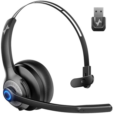 JIAMQISHI Wireless Headset with Microphone Bluetooth V52 Headphones with USB Dongle Mic Mute for PCComputerLaptopCall CenterZoomOnline ClassTrucker Bluetooth Headset Black EH06U