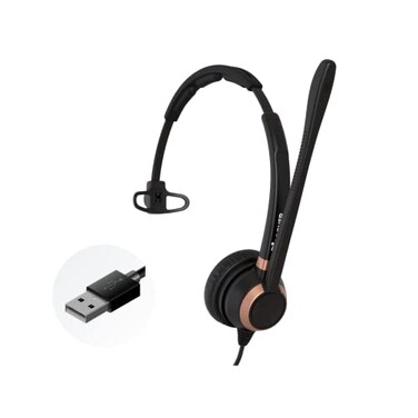 Discover D711U Professional Single Speaker Wired USB Headset for PC Laptop Mac Compatible with Teams Zoom Webex Jabber Avaya RingCentral and More