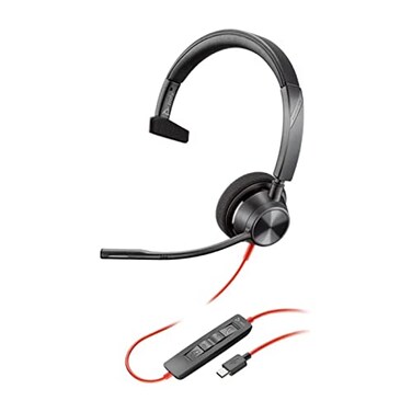 Plantronics Poly Blackwire 3310 Microsoft USBC Headset Mono USB Type C Wired 32 Ohm 20 Hz 20 kHz OverTheHead Monaural Supraaural Noise Cancelling Microphone