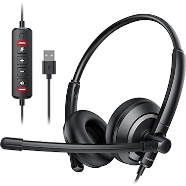 awatrue EH05U Wired USB Headset with Noise Cancelling Microphone for PC Laptop Headphones with InLine Control Lightweight Enhanced Sound MIC Mute