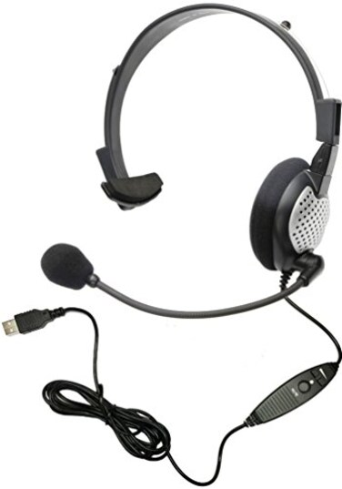 Andrea Communications NC181VM USB OnEar Monaural Computer Headset with Noisecanceling Microphone inline VolumeMute Controls and Builtin External Sound Card and USB Plug Black Grey Silver