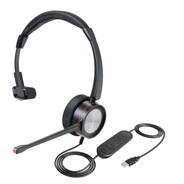 MKJ USB Headset with Microphone Noise Canceling Wired Headphone for Call Center Office Headset for PC Computer Laptop Work with Ms Teams Zoom Webex Conference Black