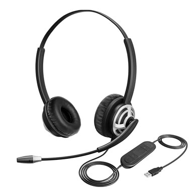 MKJ Wired USB Headset with Microphone Noise Cancelling Computer Headphone for PC Laptop Desktop Mac Call Center Office Headset for Zoom Ms Teams Webinar Business Online Meeting Teaching
