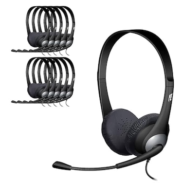 Cyber Acoustics AC204 Carton of 24 Stereo Classroom Headsets wSingle Plug and YAdapter