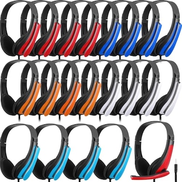 Yunsailing 20 Pack Classroom Headphones with Microphone 35mm Jack Plug Students OnEar Wired Headsets Earphones Bulk for School Office Computer Laptop PhoneBright Color