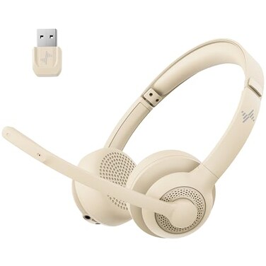 JIAMQISHI Wireless Headset with AI Noise Cancelling Microphone Bluetooth Headset Bluetooth V52 Headphones with USB Dongle Mic Mute for ComputerLaptopPCiPhoneAndroidCell PhonesZoomApricot