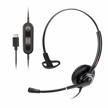 EMAIKER Single Ear Headphone USBC USB Type C Headset with Noise Canceling Microphone for PC LaptopTabletMobile Phonefor SkypeTeams Zoom Webex Ringcentral Compatible with SamsungGoogle PixelSony