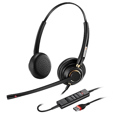 Arama USB Headset with Microphone for PC Computer Laptop Headphones with Noise Cancelling Mic Audio Controls for Home Office Business Skype UC Webinar Zoom