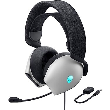 Alienware AW520H Wired Gaming Headset Dolby Atmos Unidirectional AlienFX 168 Million RGB Colors Microphone Mute Volume Onheadset Controls 40mm HiRes Lunar Light