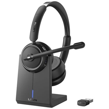 LEVN Wireless Headset with Mic for Work Bluetooth Headset with Microphone Noise Cancelling Mute Button Wireless Headphones with Mic for Work from HomeOfficePCCall CenterComputerLaptopTeamsZoom