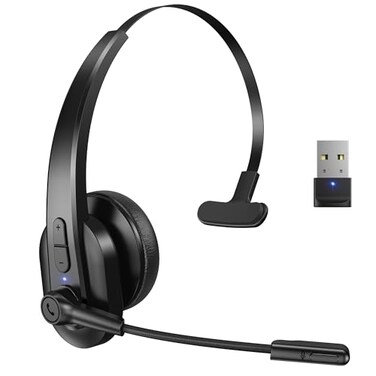Sarevile Bluetooth Headset with USB Dongle for Computer SingleEar Wireless Headset with Noise Cancelling Microphone for Office Truckers Bluetooth V52 with Mute Button for Work