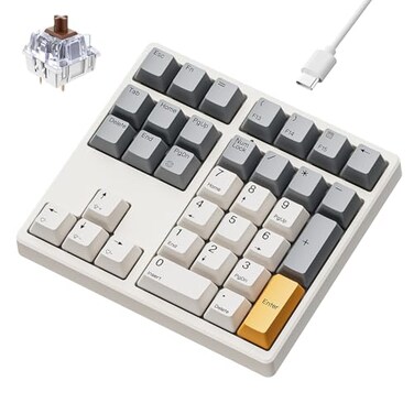 Kisnt KN34 Wired Mechanical Number Pad 34 Keys Hot Swappable Numeric Keypad with White Backlight PBT Keycaps for Laptop MacBook PC Desktop Compact KeyboardRetro BeigeBrown Switch